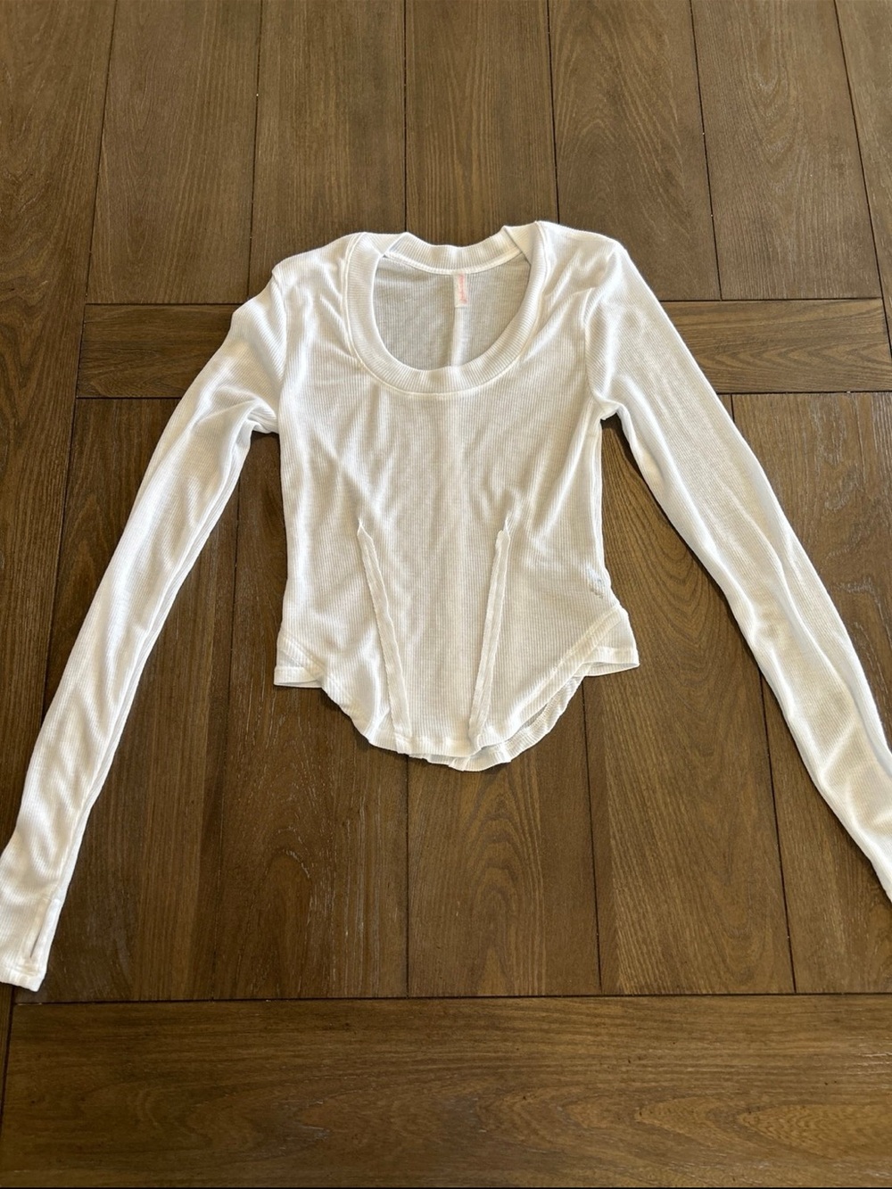 FP Movement by Free People Cream Ribbed Long-Sleeve Scoop Top